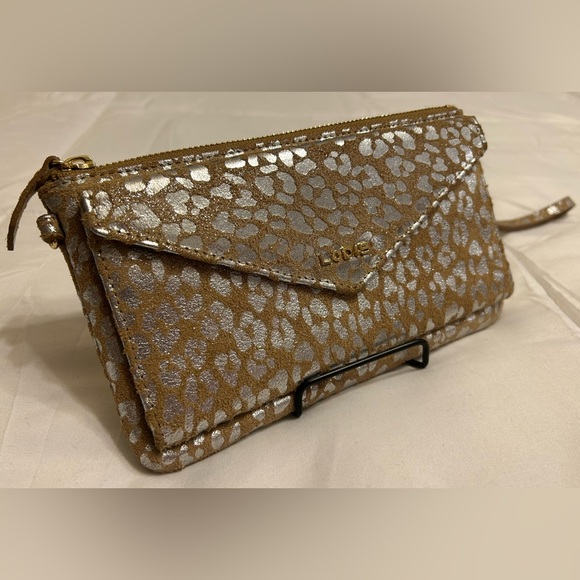 LODIS Suede & Leather Convertible Crossbody Silver and Gold Leopard Prin… - Picture 3 of 11